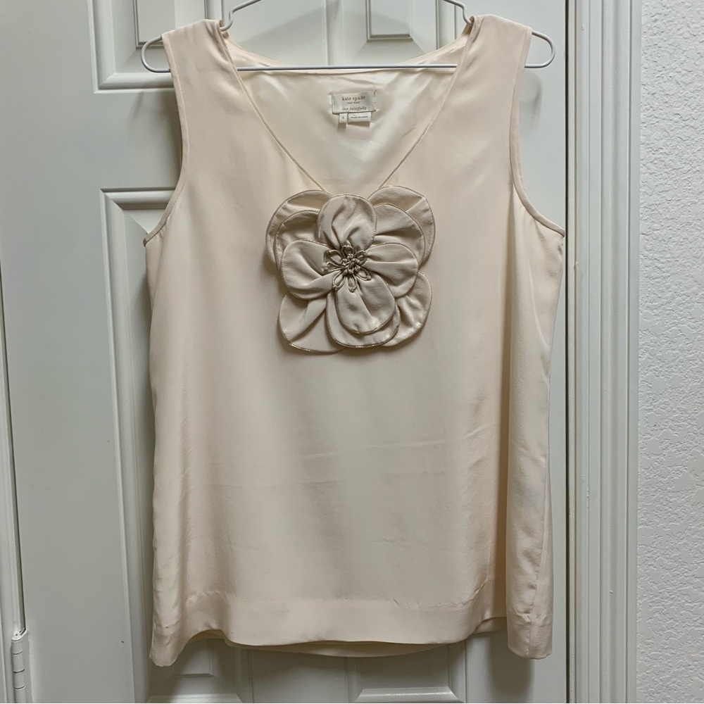 🌺 Kate Spade New York 3D Flower Blouse Tank Top 100% Silk Off White size S